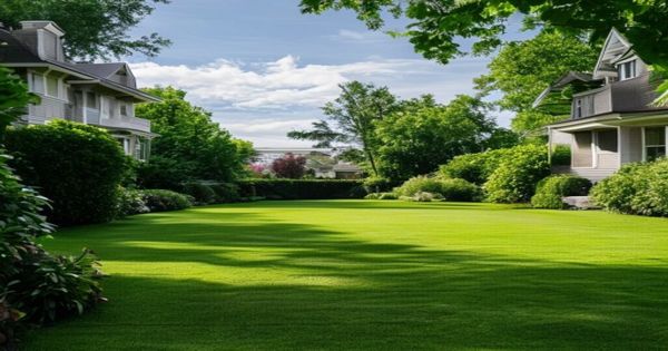 Beautifully elevated and pruned mature trees over a lush lawn